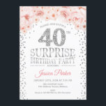 サプライズ40th誕生日パーティー – ホワイトシルバーピンク 招待状<br><div class="desc">サプライズ40th誕生日パーティの招待状。エレガントグリッター銀フェイク白とピンクのデザイン。特徴紙吹雪、スクリプトフォントと水色赤面ピンクの花。メッセージもしの詳細なカスタマイズが必要。</div>