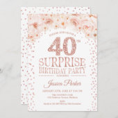 サプライズ40th誕生日パーティー – ホワイトローズ金ゴールド 招待状 (正面/裏面)
