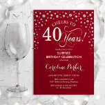 サプライズ40th誕生日パーティー – レッドシルバー 招待状<br><div class="desc">サプライズ40th誕生日パーティの招待状。エレガントデザインは濃い赤とグリッター銀フェイク。スクリプトフォントとダイヤモンド紙吹雪の機能。応援40年！メッセージもしの詳細なカスタマイズが必要。</div>