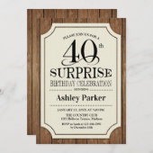 サプライズ40th誕生日パーティー – 木目パターン 招待状 (正面/裏面)