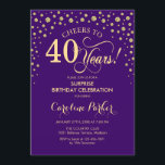 サプライズ40th誕生日パーティー – 紫金ゴールド 招待状<br><div class="desc">サプライズ40th誕生日パーティの招待状。紫エレガントと王室のグリッターのフェイク金ゴールドのデザイン。スクリプトフォントとダイヤモンド紙吹雪の機能。応援40年！メッセージもしの詳細なカスタマイズが必要。</div>