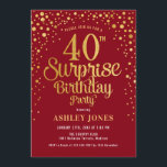 サプライズ40th誕生日パーティー – 赤と金ゴールド 招待状<br><div class="desc">サプライズ40th誕生日パーティの招待状。暗エレガント赤のデザインとフェイクグリッター金ゴールド。スクリプトスタイリッシュのフォントと紙吹雪の機能。メッセージもしメッセージはカスタム年齢。</div>