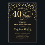 サプライズ40th誕生日パーティー-金ゴールドブラック 招待状<br><div class="desc">サプライズ40th誕生日パーティの招待状。黒エレガントデザインとグリッターフェイク金ゴールド。スクリプトフォントとダイヤモンド紙吹雪の機能。応援40年！メッセージもしの詳細なカスタマイズが必要。</div>