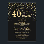 サプライズ40th誕生日パーティー-金ゴールドブラック 招待状<br><div class="desc">サプライズ40th誕生日パーティの招待状。黒エレガントデザインとグリッターフェイク金ゴールド。スクリプトフォントとダイヤモンド紙吹雪の機能。応援40年！メッセージもしの詳細なカスタマイズが必要。</div>