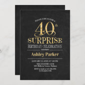 サプライズ40th誕生日パーティー-金ゴールドブラック 招待状 (正面/裏面)