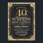 サプライズ40th誕生日パーティー-金ゴールドブラック 招待状<br><div class="desc">サプライズ40th誕生日お祝い招待状。黒エレガントとグリッターの金ゴールドパタフェイクーンの上品なデザイン。機能スクエレガントリプトフォントメッセージもしの詳細なカスタマイズが必要。</div>