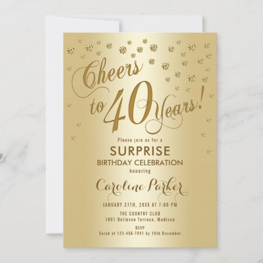 サプライズ40th誕生日パーティー-金ゴールド 招待状 (正面)