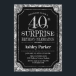 サプライズ40th誕生日パーティー- Silver Black 招待状<br><div class="desc">サプライズ40th誕生日お祝い招待状。黒エレガントとグリッター銀のパタフェイクーンの上品なデザイン。機能スクエレガントリプトフォントメッセージもしの詳細なカスタマイズが必要。</div>