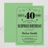 サプライズ40th誕生日ブラックとグリーン 招待状 (正面/裏面)