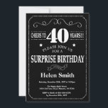 サプライズ40th誕生日ブラックアンドホワイトシャルボード 招待状<br><div class="desc">サプライズ40th誕生日招待状白黒タイポグラフィ。黒板。背景（白黒）。大人誕生日。男性または女性誕生日。キッズボーイまたはガールレディ10代のティーンエイジ招待状。13日15日18日20日21日30日50日70日80日90日100日。任意の年齢さらにカスタマイクリックズを行う場合はカスタマイズ、「IT」ボタンをクリックし、このテンプレートを変更するために当社のデザインツールを使用する。</div>