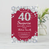 サプライズ40th誕生日ブルゴーニュ赤シルバーダイヤモンド 招待状 (スタンド正面)