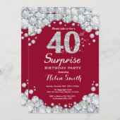 サプライズ40th誕生日ブルゴーニュ赤シルバーダイヤモンド 招待状 (正面/裏面)
