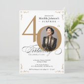 サプライズ40th誕生日ホワイト金ゴールドエレガントカスタム 招待状 (スタンド正面)