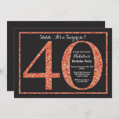 サプライズ40th誕生日招待状オレンジグリッター 招待状 (正面/裏面)