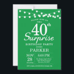 サプライズ40th誕生日招待状グリーン 招待状<br><div class="desc">驚きの40th誕生日招待状とストリングライト。緑の背景。男性または女性誕生日。第15回16回18回20回21回30回50回70回80回90回100回、年齢は問わない。さらにカスタマイクリックズを行う場合はカスタマイズ、「IT」ボタンをクリックし、このテンプレートを変更するために当社のデザインツールを使用する。</div>