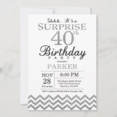 サプライズ40th誕生日招待状シルバーグリッター 招待状 (正面)