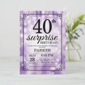 サプライズ40th誕生日招待状パープルグリッター 招待状 (スタンド正面)