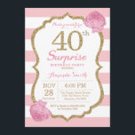 サプライズ40th誕生日招待状ピンクと金ゴールド 招待状<br><div class="desc">サプライズ40th誕生日招待状。ピンクと金ゴールド。金ゴールドグリッター。ピンクと白のストライプ。ピンクフローラの花。大人誕生日。女性の誕生日パーティー。さらにカスタマイクリックズを行う場合はカスタマイズ、「IT」ボタンをクリックし、このテンプレートを変更するために当社のデザインツールを使用する。</div>