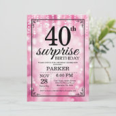 サプライズ40th誕生日招待状ピンクグリッター 招待状 (スタンド正面)