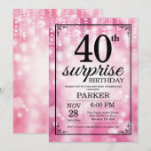 サプライズ40th誕生日招待状ピンクグリッター 招待状 (正面/裏面)