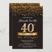 サプライズ40th誕生日招待状ブラックと金ゴールド 招待状 (正面/裏面)