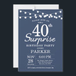 サプライズ40th誕生日招待状ブルー 招待状<br><div class="desc">驚きの40th誕生日招待状とストリングライト。青の背景男性または女性誕生日。第15回16回18回20回21回30回50回70回80回90回100回、年齢は問わない。さらにカスタマイクリックズを行う場合はカスタマイズ、「IT」ボタンをクリックし、このテンプレートを変更するために当社のデザインツールを使用する。</div>