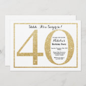 サプライズ40th誕生日招待状金ゴールドグリッター 招待状 (正面/裏面)