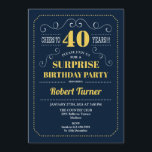 サプライズ40th誕生日 – ネイビー金ゴールド 招待状<br><div class="desc">サプライズ40thバースデーエレガント招待状レトロなネイビーブルーと黄色の金ゴールドデザイン。応援40年！任意のカスタマイズ年齢を示すことができる。</div>