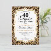 サプライズ40th誕生日 – ヒョウ金ゴールドホワイト 招待状 (スタンド正面)