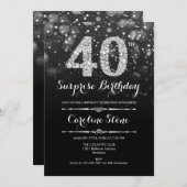 サプライズ40th誕生日 – ブラックシルバー 招待状 (正面/裏面)