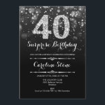 サプライズ40th誕生日 – ブラックシルバー 招待状<br><div class="desc">サプライズ40th誕生日招待状。エレガント白黒銀フェイクグリッターデザイン。大人の誕生日。ダイヤモンドとスクリプトフォントを特徴とする男性または女性の日招待状。誕生日パーティスタイリッシュに最適。メッセージもしの詳細なカスタマイズが必要。</div>