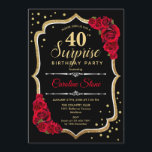 サプライズ40th誕生日 – ブラック金ゴールドレッド招待状 招待状<br><div class="desc">サプライズ40th誕生日招待状。黒フェミニン色、赤いデザインとフェイクグリッター金ゴールド。赤いバラ、スクリプトフォント、紙吹雪を備えている。エレガントな誕生日パーティーに最適。任意のパーソナライズされた年齢を示すことができる。メッセージもしの詳細なカスタマイズが必要。</div>