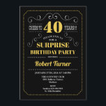 サプライズ40th誕生日 – ブラック金ゴールド 招待状<br><div class="desc">サプライズ40thバースデーエレガント招待状レトロな黒板、黒、黄色の金ゴールドと白のデザイン。応援40年！任意のカスタマイズ年齢を示すことができる。</div>