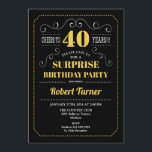 サプライズ40th誕生日 – ブラック金ゴールド 招待状<br><div class="desc">サプライズ40thバースデーエレガント招待状レトロな黒板、黒、黄色の金ゴールドと白のデザイン。応援40年！任意のカスタマイズ年齢を示すことができる。</div>