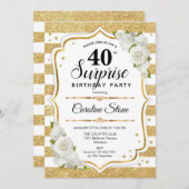 サプライズ40th誕生日 – 金ゴールドホワイト 招待状 (正面/裏面)