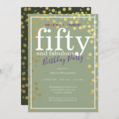 サプライズ50と素晴らしい誕生日パープル金ゴールド 招待状 (正面/裏面)