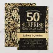 サプライズ50周年パーティー - ゴールド ブラック 招待状 (正面/裏面)