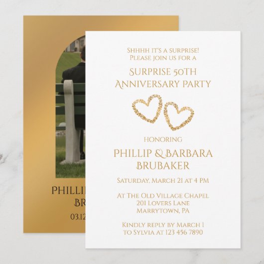 サプライズ50周年結婚記念写真ハート 招待状 (正面/裏面)
