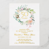 サプライズ50周年結婚記念日パーティー ゴールド 箔招待状 (正面)