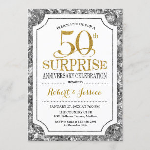 サプライズ50周年結婚記念日 - シルバー ゴールド 招待状