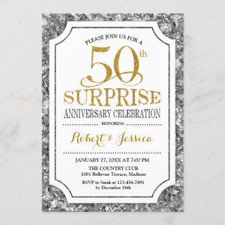 サプライズ50周年結婚記念日 - シルバー ゴールド 招待状