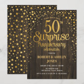 サプライズ50周年結婚記念日 - 木目とゴールド 招待状 (正面/裏面)