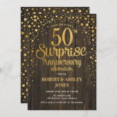 サプライズ50周年結婚記念日 - 木 & ゴールド 招待状 (正面/裏面)