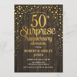 サプライズ50周年結婚記念日 - 木 & ゴールド 招待状