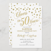 サプライズ50周年結婚記念日 - 白＆ゴールド 招待状 (正面/裏面)