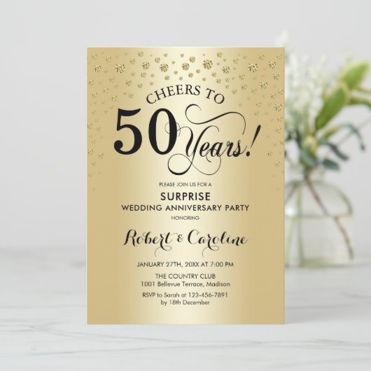 サプライズ50周年記念祝賀会 - ゴールドブラック 招待状 (スタンド正面)
