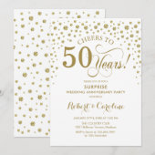 サプライズ50周年記念祝賀会 - ゴールド ホワイト 招待状 (正面/裏面)