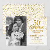 サプライズ50周年記念 フォト付き - ホワイトゴールド 招待状 (正面/裏面)