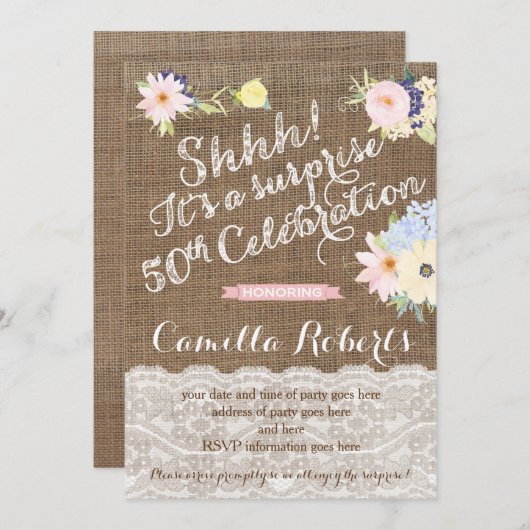 サプライズ50招待状、サプライズパーティー招待状 招待状 (正面/裏面)