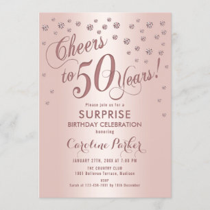 サプライズ50歳の誕生日パーティー - ローズゴールド 招待状